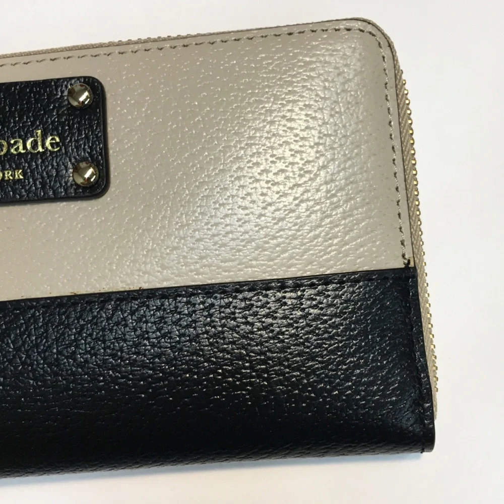Kate Spade Zipper Cow Leather Wallet Black Tan Textured 2 Tone Leather Classic - Picture 4 of 16